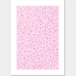 Delicate Pink Snowflake Winter Pattern Posters and Art